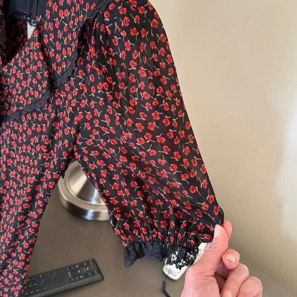 Reformation Black and Red Floral Blouse - Picture 3 of 6